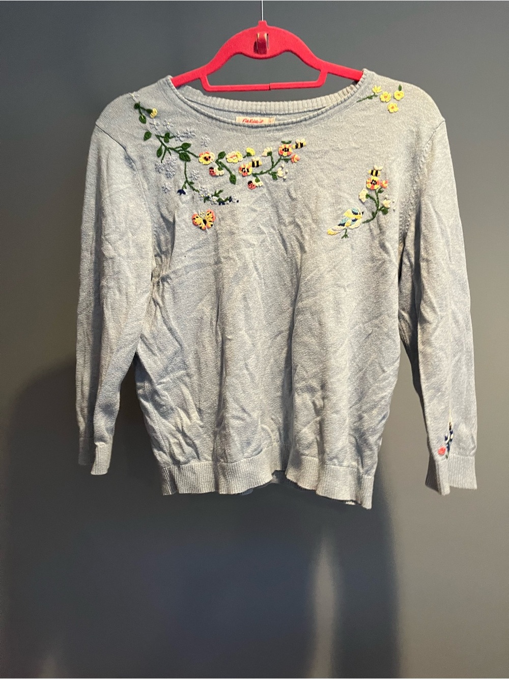 Cath Kidston Light Gray Embroidered Floral Crewneck Sweater